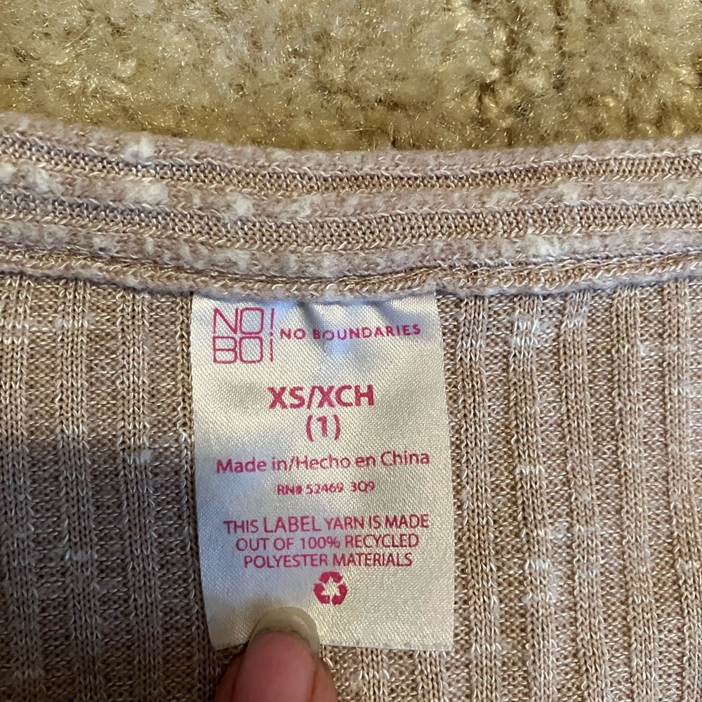 No Boundaries Tan Knit Sweater Buttonup Roll Sleeve Cardigan Lightweight - Picture 3 of 4